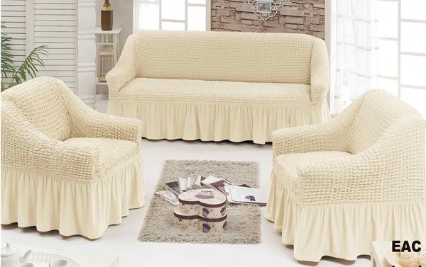 Набор чехлов для мягкой мебели на диван и 2 кресла, арт. 214 Слоновая кость