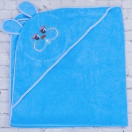 Полотенце махровое с вышивкой, уголок, длинные ушки (голубой цвет 107)