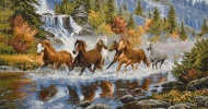 Картина 35х65 гобелен "Лошади у водопада" (евро)