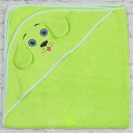 Полотенце махровое с вышивкой, уголок, собачка (ярко-зеленый цвет 29)