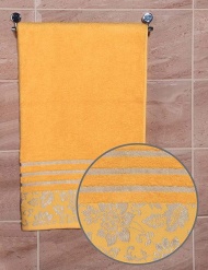 Полотенце махровое 70х140 "PLATINUM"- 500 гр/м²- (желтый, 403) бордюр-серебро