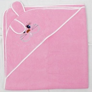 Полотенце махровое с вышивкой, уголок, длинные ушки (розовый 7)