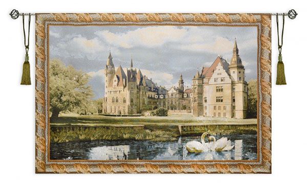 Панно 129х188 гобелен "Сказочный замок с лебедями"
