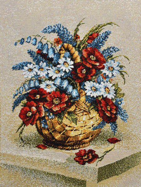 Картина 18х24 гобелен "Букет в корзине - красные цветы" (евро)