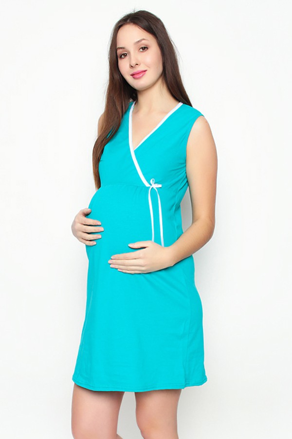 Сорочка на запахе для беременных и кормящих голубая