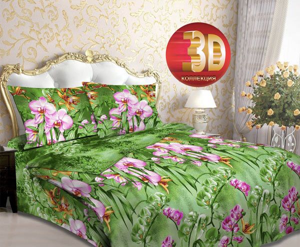 КПБ 2 сп. бязь ЛЮКС "Орхидеи в саду" 3D арт. 3947