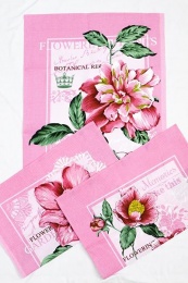 Полотенце вафельное купонное "Пионы" (розовый)- упаковка 10 шт
