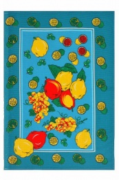 Полотенце вафельное купонное "Лимоны" голубой