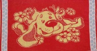 Полотенце 30х60 махровое "Собачка в ромашках" (красный)