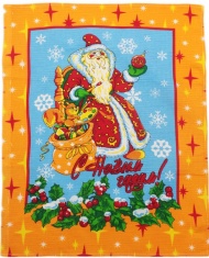 Полотенце вафельное "Дед Мороз с подарком" (оранжевый)