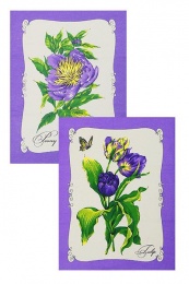 Полотенце вафельное "Тюльпаны и пионы" (фиолетовый)- упаковка 10 шт
