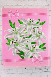Полотенце вафельное купонное "Белые лилии" (на розовом)- упаковка 10 шт