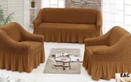 Набор чехлов для мягкой мебели на диван и 2 кресла, арт. 209 Темно-коричневый