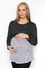 Блуза для беременных Уют черно-белая с кружевом, размер 42
