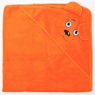 Полотенце махровое с вышивкой, уголок, короткие ушки (оранжевый 40)