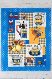 Полотенце вафельное купонное "Чайная церемония" (голубой)- упаковка 10 шт