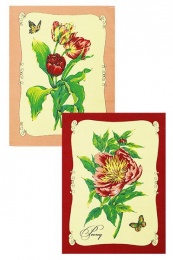 Полотенце вафельное "Тюльпаны и пионы" (красный)- упаковка 10 шт