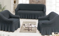 Набор чехлов для мягкой мебели на диван и 2 кресла, арт. 229 Темно-серый