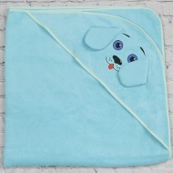 Полотенце махровое с вышивкой, уголок, собачка (ярко-голубой 58)
