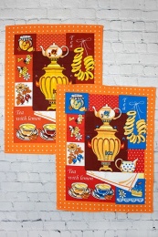 Полотенце вафельное купонное "Чайная церемония" (оранжевый)- упаковка 10 шт
