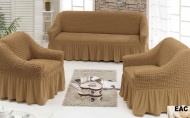 Набор чехлов для мягкой мебели на диван и 2 кресла, арт. 210 Коричневый
