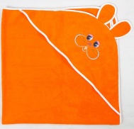 Полотенце махровое с вышивкой, уголок, длинные ушки (оранжевый 40)