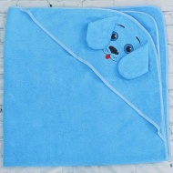 Полотенце махровое с вышивкой, уголок, собачка (голубой цвет 107)