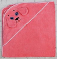 Полотенце махровое с вышивкой, уголок, собачка (коралловый цвет 51)