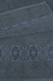 Полотенце махровое 50х100 №522 орнамент- пл. 350 гр/м²- (темно-серый, 615)