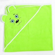 Полотенце махровое с вышивкой, уголок, короткие ушки (ярко-зеленый 29)