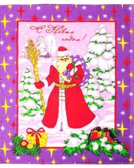 Полотенце новогоднее (фиолетовая рамка, розовый фон)