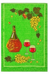 Полотенце вафельное купонное "Виноградное вино" зелёный фон