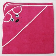 Полотенце махровое с вышивкой, уголок, короткие ушки (теплый розовый, 26)