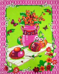 Полотенце "Верба" розовая рамка, зелёный фон (ассортимент)