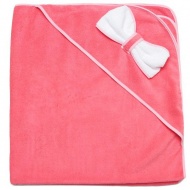 Полотенце махровое с вышивкой, уголок, с бантом (коралловый цвет 51)