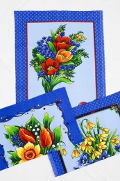 Полотенце вафельное купонное "Букет цветов" (синий)- упаковка 10 шт