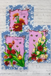Полотенце вафельное купонное "Весна" (розовый фон)- упаковка 10 шт