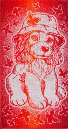 Полотенце 30х60 махровое "Собачка в панаме" (красный)