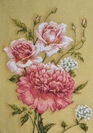 Картина 18х25 гобелен "Бутоны - розы и пион" (евро)