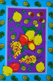 Полотенце "Лимоны" фиолетовый фон, голубая рамка