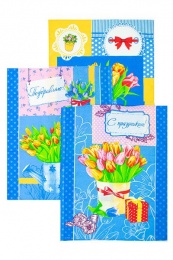 Полотенце вафельное купонное "Тюльпаны" (голубой фон)- упаковка 10 шт