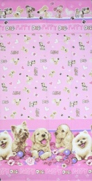 Полотенце вафельное банное 80х150 см "Собаки с цветами" (розовый)