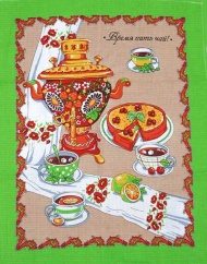 Полотенце вафельное купонное "Время пить чай" (зеленое) - упаковка 10 шт