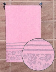 Полотенце махровое 70х140 №806 - 500 гр/м²- (светло-розовый, 312) бордюр-серебро