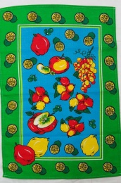 Полотенце вафельное купонное "Лимоны"  голубой фон зеленая рамка