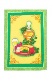 Полотенце "Сырная тарелка" зеленая рамка, жёлтый фон