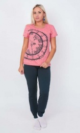 Костюм женский "Время" футболка+брюки (розовый)