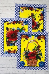 Полотенце вафельное купонное "Цветы" (синяя рамка)- упаковка 10 шт