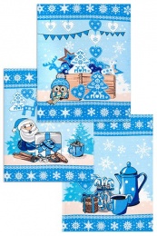 Полотенце вафельное купонное "Дед Мороз" (синий)- упаковка 10 шт