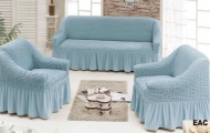 Набор чехлов для мягкой мебели на диван и 2 кресла, арт. 215 Серо-голубой